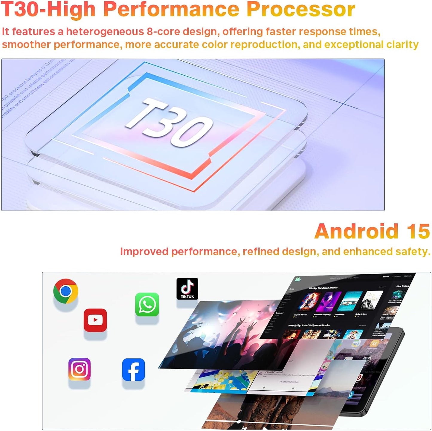 Android Tablet 10 Inch, Android 15 for Work, Study, Black | 18GB RAM 128GB