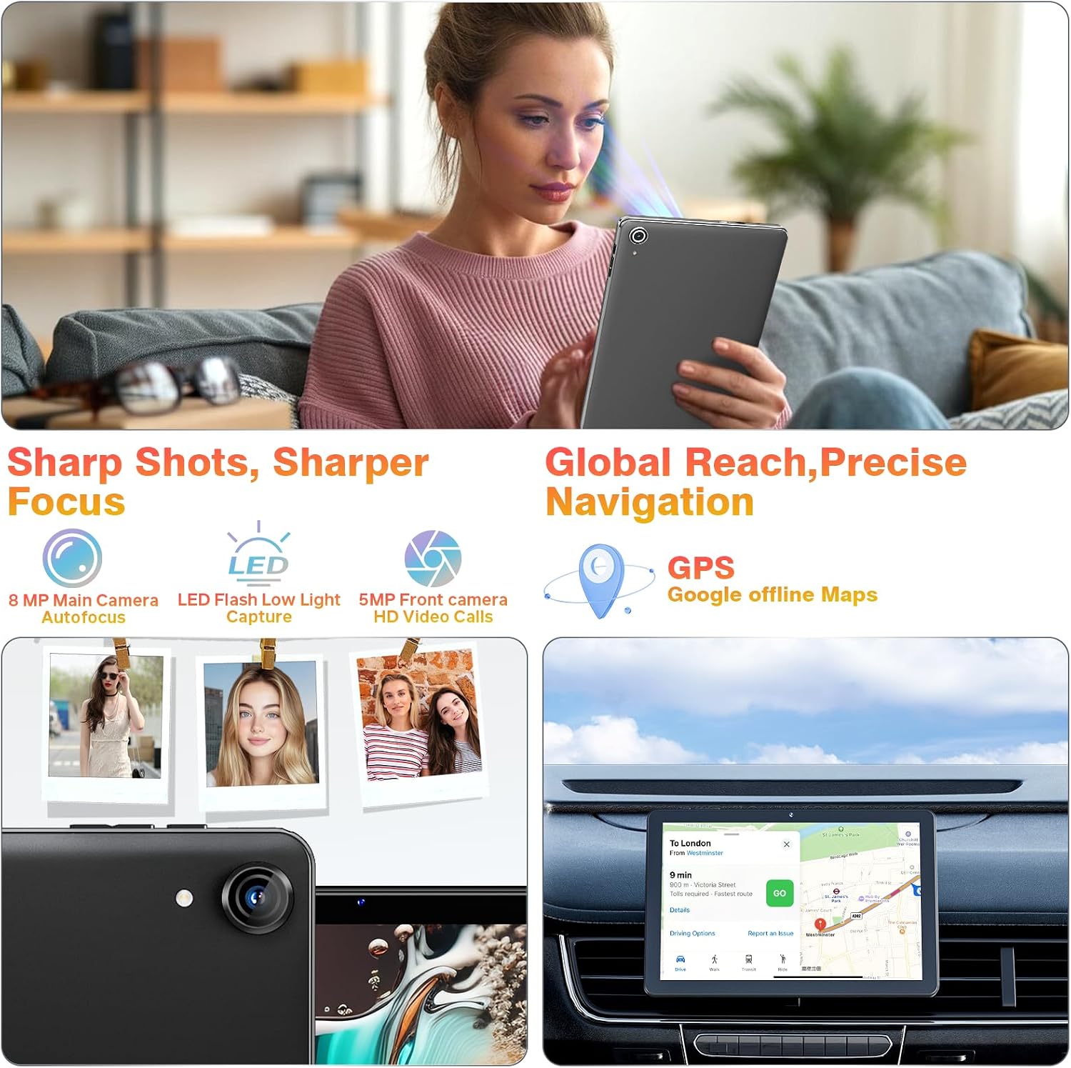 Android Tablet 10 Inch, Android 15 for Work, Study, Black | 18GB RAM 128GB