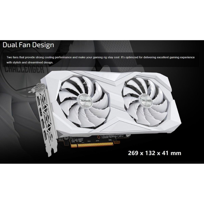 ASRock AMD Radeon RX 6600 Challenger White 8GB GDDR6 Graphics Card 0dB Silent Cooling 128-bit 7680 x 4320 DisplayPort HDMI 14 Gbps Dual Fan 7nm