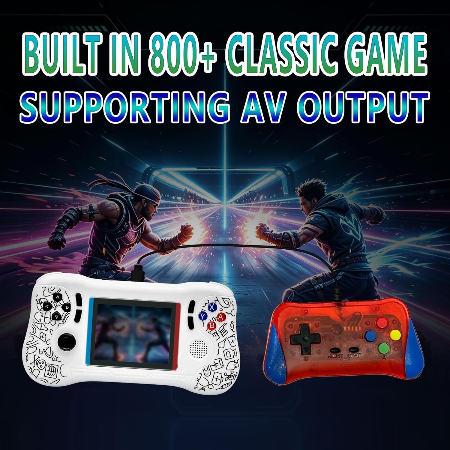 Video Game Console - Support 800 Classic Games, Two Players & TV Projection, Portable Retro Handheld with Rechargeable Battery 3.5 Inch Screen