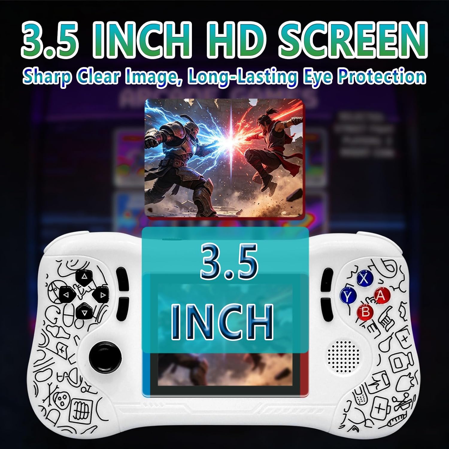 Video Game Console - Support 800 Classic Games, Two Players & TV Projection, Portable Retro Handheld with Rechargeable Battery 3.5 Inch Screen