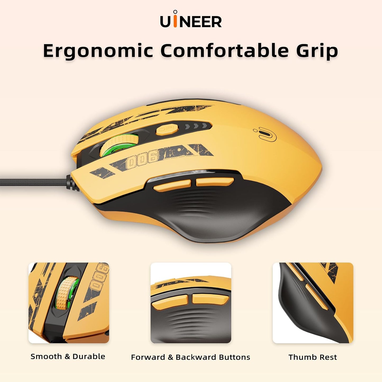 Wired Gaming Mouse, USB-A Mouse with 6 Programmable Buttons