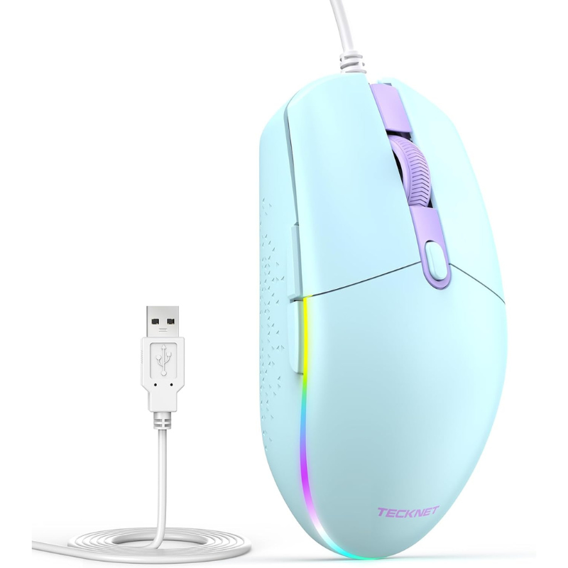 Wired Mouse - USB Corded Mouse with RGB Backlit Full Size Optical Silent Mouse with Side Buttons,LED