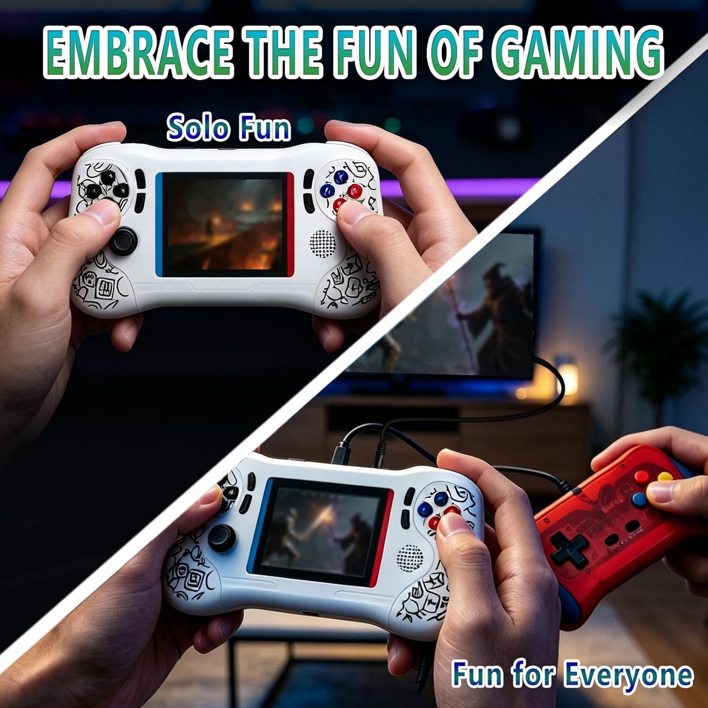 Video Game Console - Support 800 Classic Games, Two Players & TV Projection, Portable Retro Handheld with Rechargeable Battery 3.5 Inch Screen