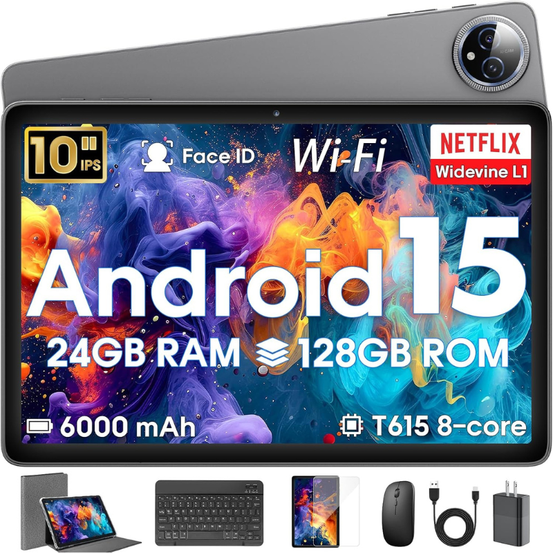 Computer Tablet with Keyboard, Gray | Stylus, Mouse
