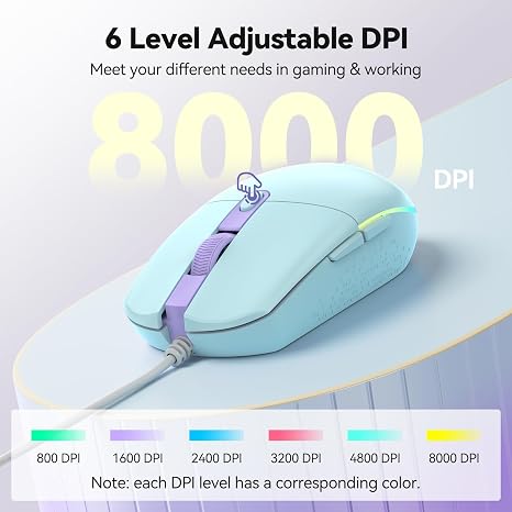 Wired Mouse - USB Corded Mouse with RGB Backlit Full Size Optical Silent Mouse with Side Buttons,LED