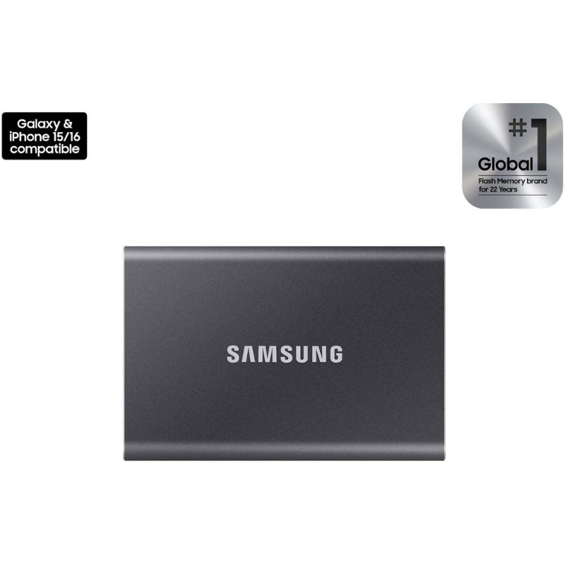 Samsung T7 Portable SSD 1TB Titan Gray, USB 3.2 Gen 2, Up to 1,050MB/s