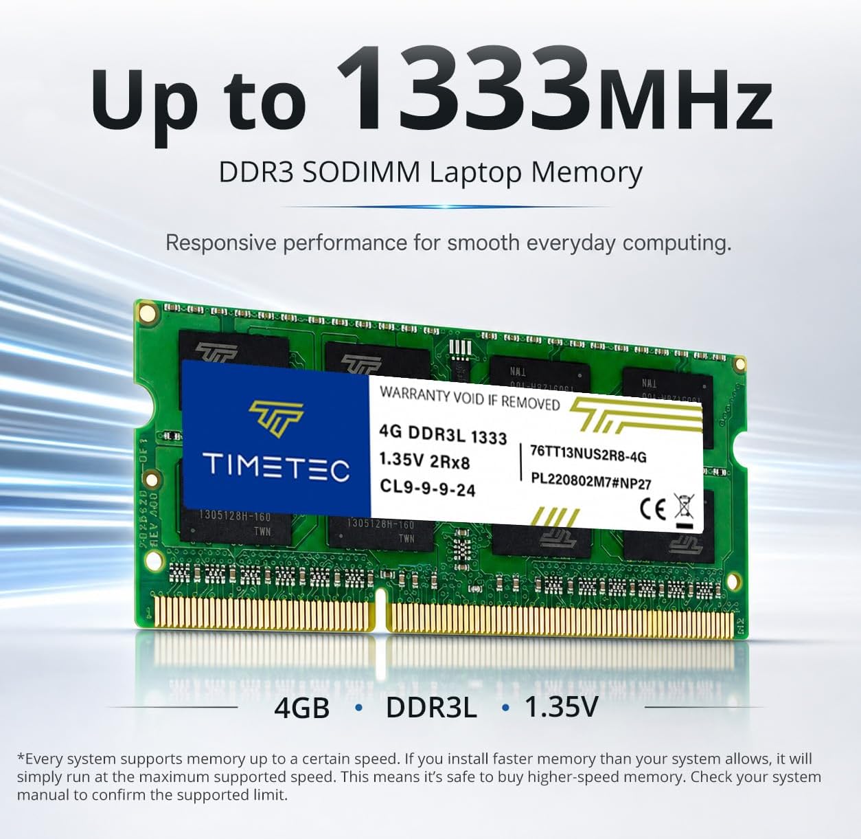 Timetec 8GB KIT(2x4GB) DDR3 / DDR3L 1333MHz PC3-10600 Laptop Notebook PC Computer Memory RAM Module