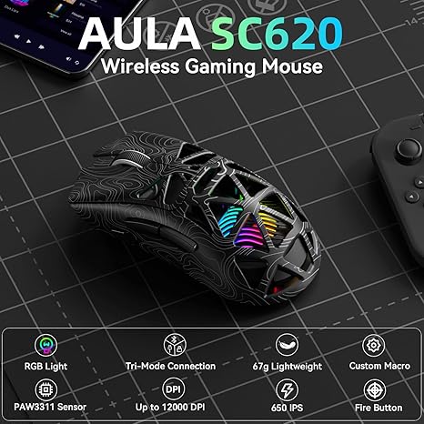 Wireless Gaming Mouse, Tri-Mode 2.4GHz/USB-C/BT5.3