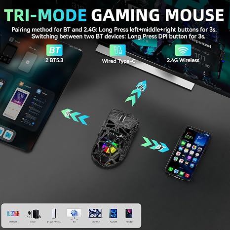 Wireless Gaming Mouse, Tri-Mode 2.4GHz/USB-C/BT5.3