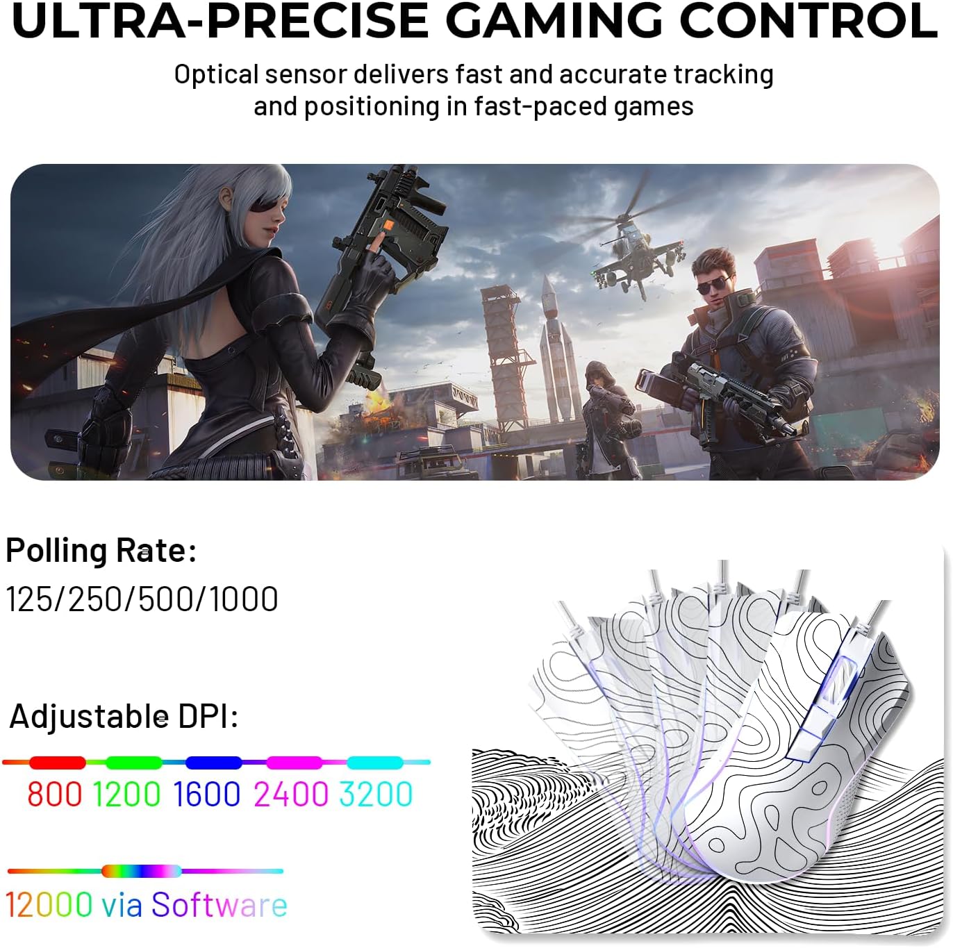 Wired Gaming Mouse, 12000 DPI RGB Gaming Mouse with 12 Backlit Modes & 7 Macro Buttons