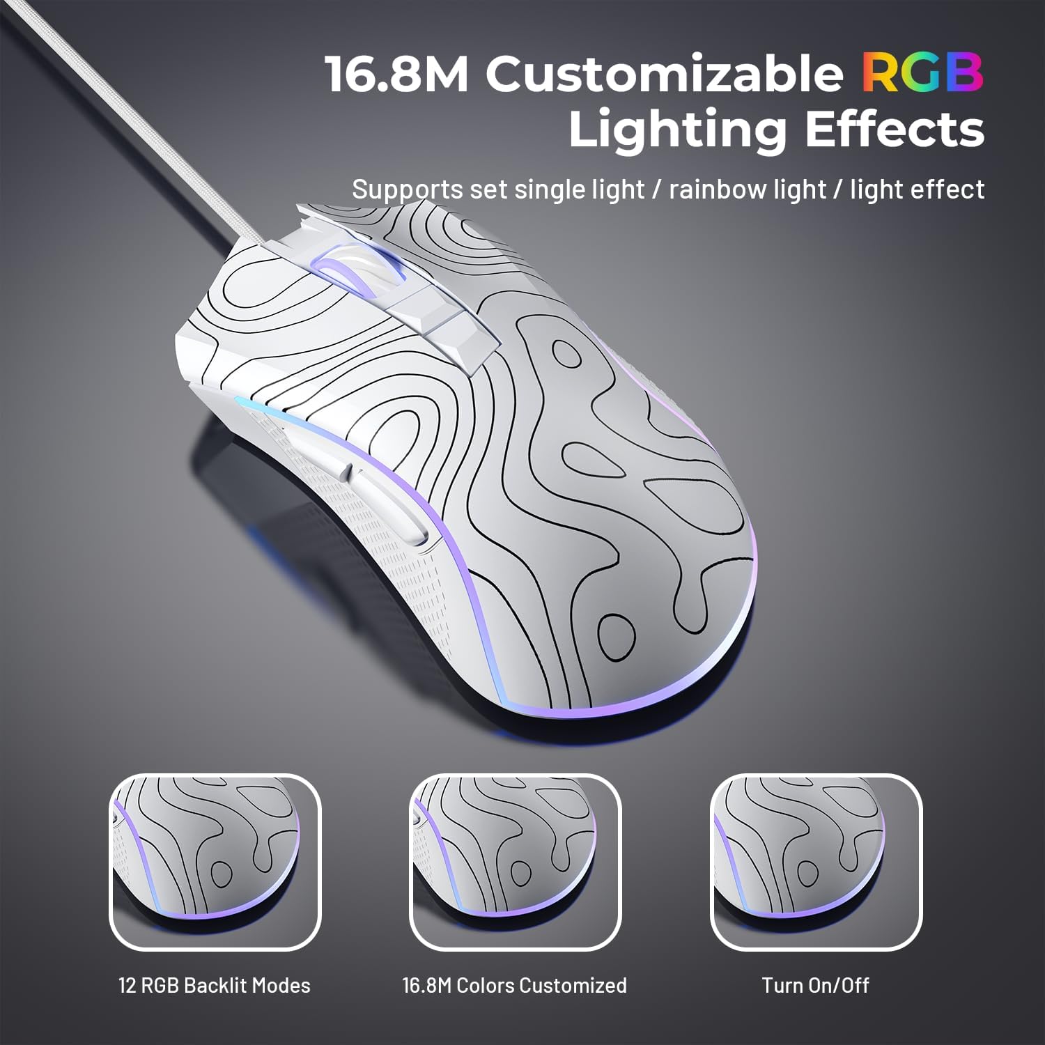 Wired Gaming Mouse, 12000 DPI RGB Gaming Mouse with 12 Backlit Modes & 7 Macro Buttons