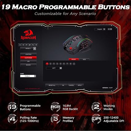 Gaming Mouse, MMO Mouse Gaming UP 12400 DPI