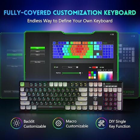 Wireless Mechanical Keyboard Gaming, Low Profile Bluetooth/ 2.4G/ USB-C