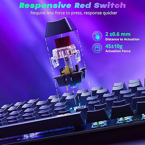 Mechanical Gaming Keyboard Wired, 11 Programmable Backlit Modes