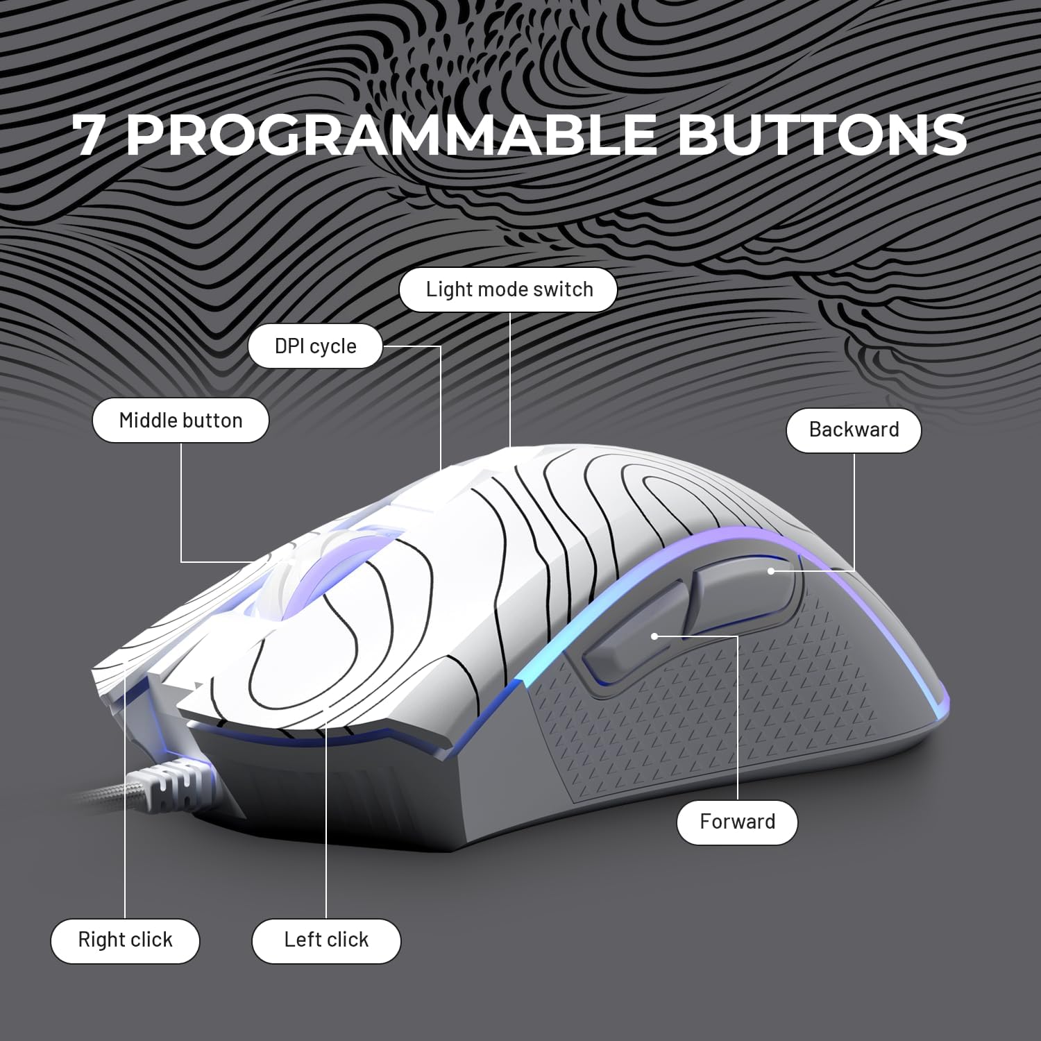Wired Gaming Mouse, 12000 DPI RGB Gaming Mouse with 12 Backlit Modes & 7 Macro Buttons