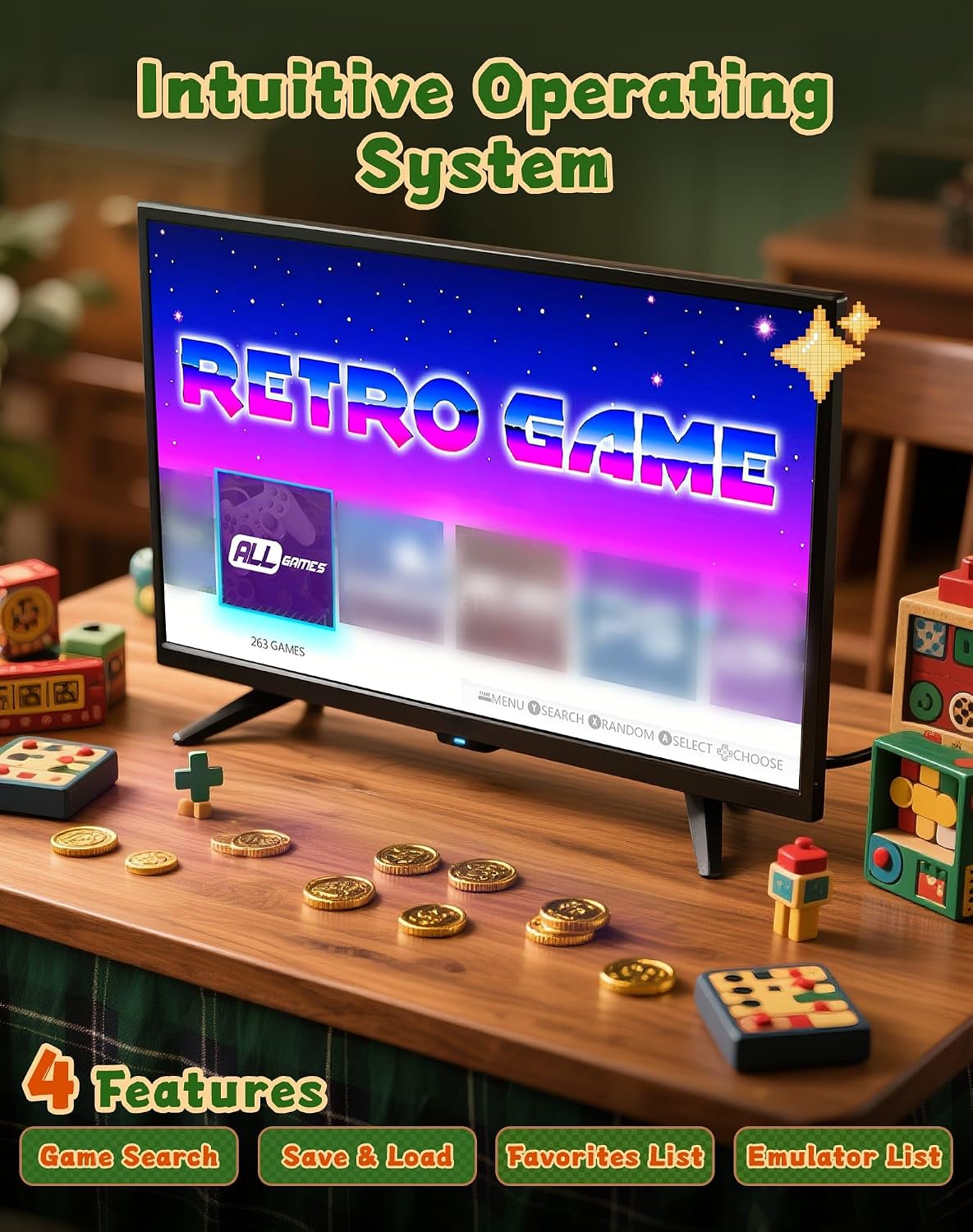 Retro Gaming Console Stick Pro, Classic Video Games with 4K HDMI, Built-in 23 Emulators, 20000+ Games, Plug & Play TV Video Gaming Stick with Dual 2.4G Wireless Controllers(64GB)