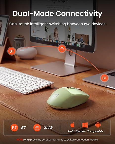 Dual-Mode Wireless Mouse with Visible Battery Indicator, Silent Rechargeable Bluetooth & 2.4G Computer Mouse
