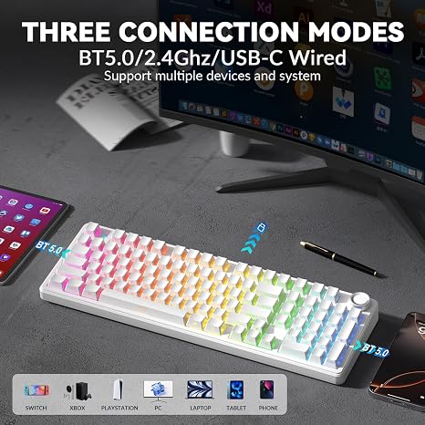 Wireless Mechanical Keyboard-Silent Version,BT5.0/2.4GHz/USB-C