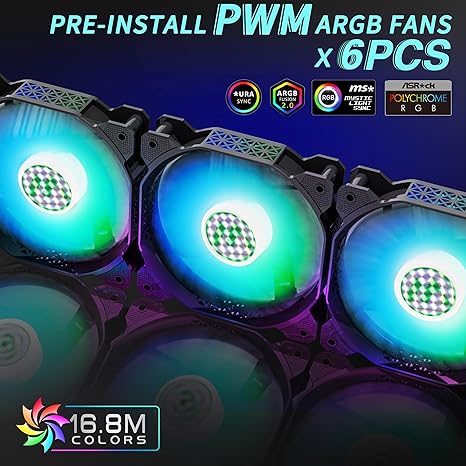 PC Case Pre-Install 6 PWM ARGB Fans