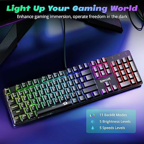 Mechanical Gaming Keyboard Wired, 11 Programmable Backlit Modes