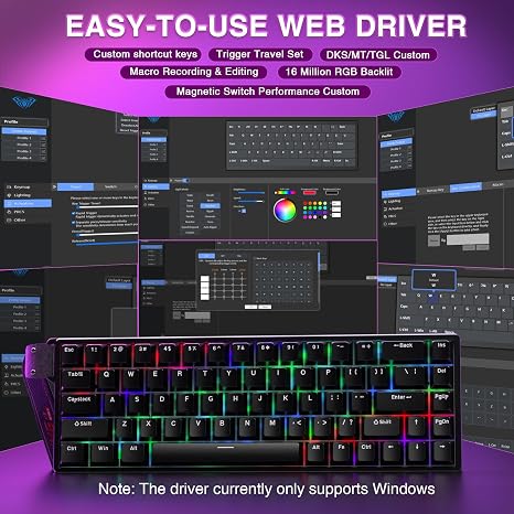 Mechanical Gaming Keyboard 60%, Hall Effect Magnetic Switch