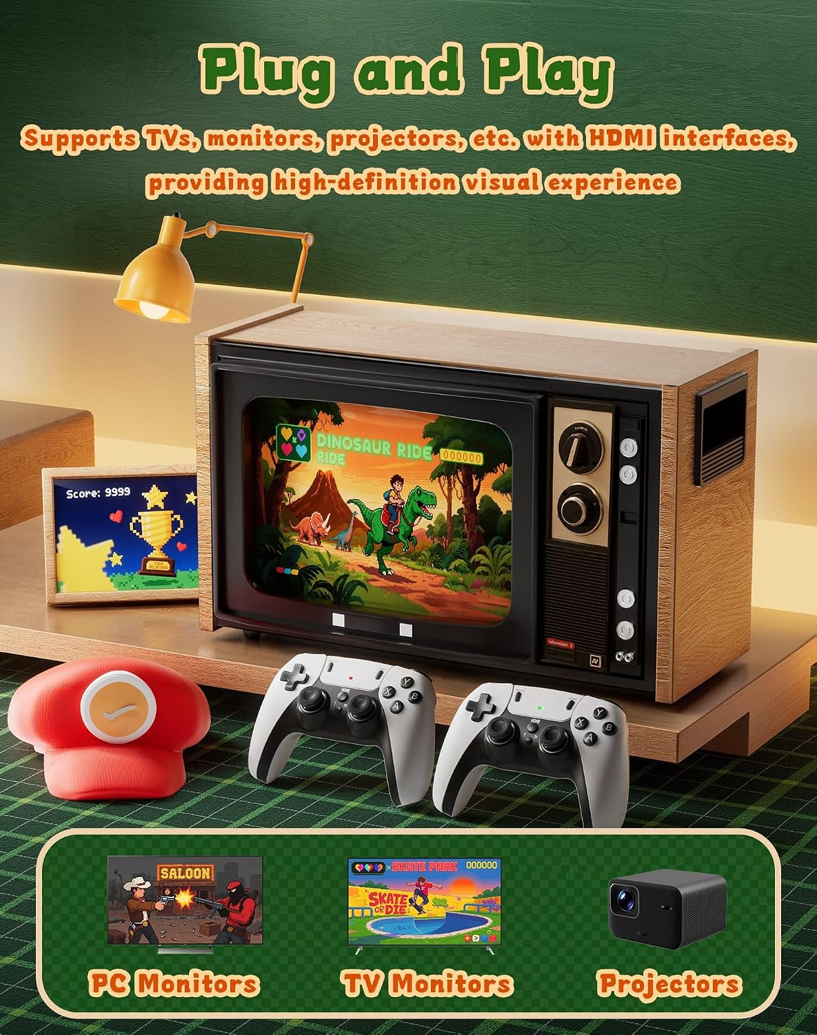 Retro Gaming Console Stick Pro, Classic Video Games with 4K HDMI, Built-in 23 Emulators, 20000+ Games, Plug & Play TV Video Gaming Stick with Dual 2.4G Wireless Controllers(64GB)