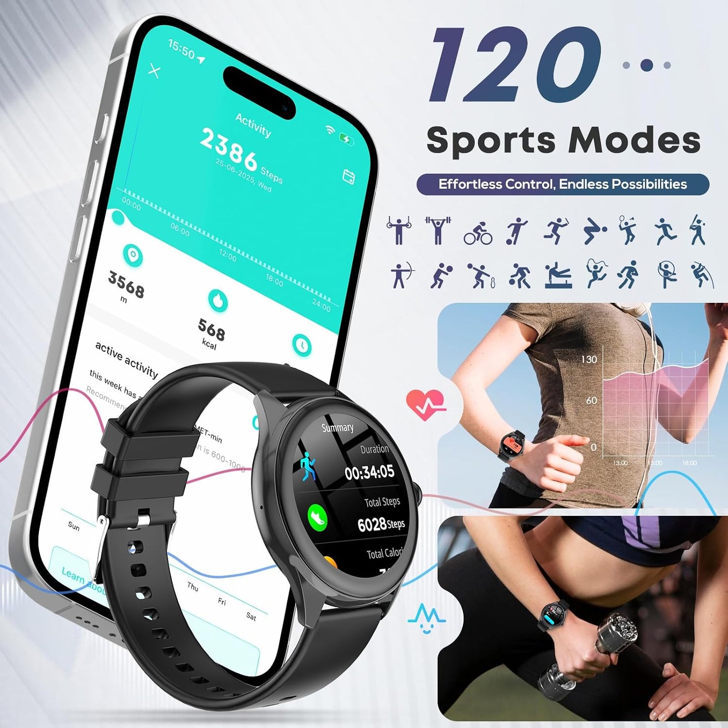 Smart Watch for Men, 1.39" HD Touchscreen Smartwatch with 120 Sports Modes