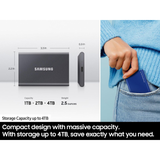 Samsung T7 Portable SSD 1TB Titan Gray, USB 3.2 Gen 2, Up to 1,050MB/s